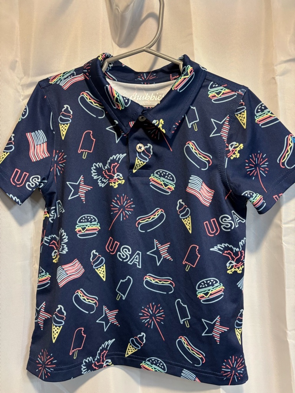 chubbies Navy USA Print Polo with Patriotic Icons